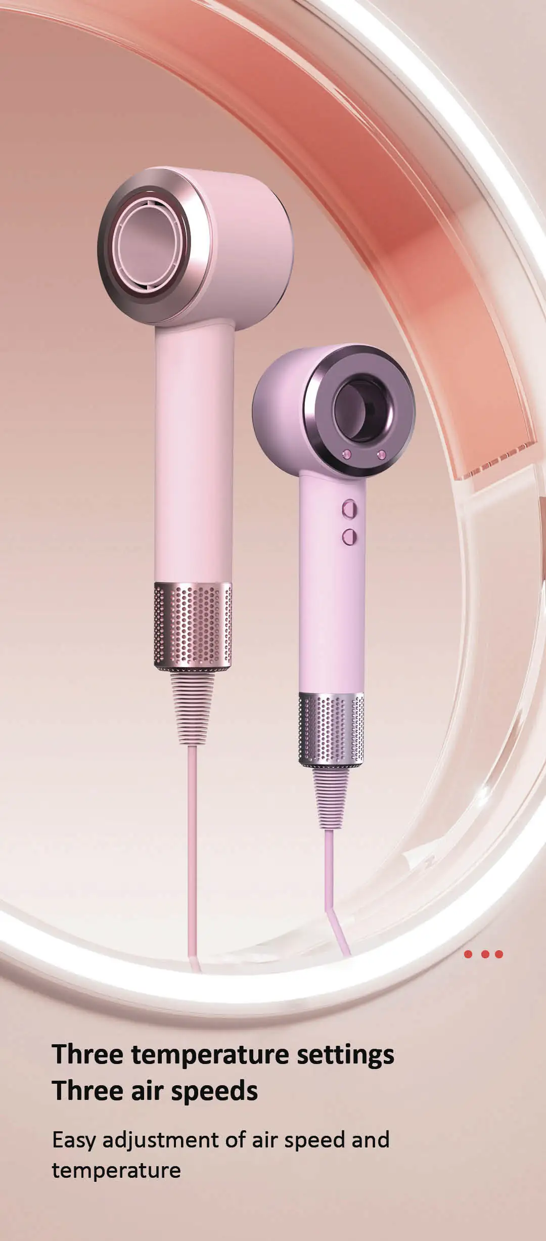 The Daiwall G5 1400W hair dryer features easy adjustment of three temperature settings and three air speeds.